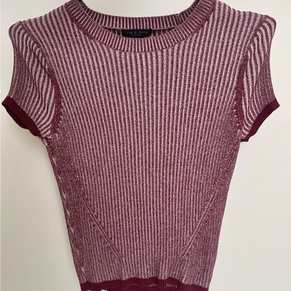 Rag & bone Ribbed Knit Top T Shirt Raspberry Pink - Picture 6 of 11